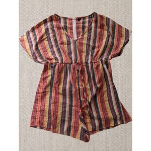 Shein Shorts Womens L  Red Blue Orange Striped Jumper Polyester Romper Summer